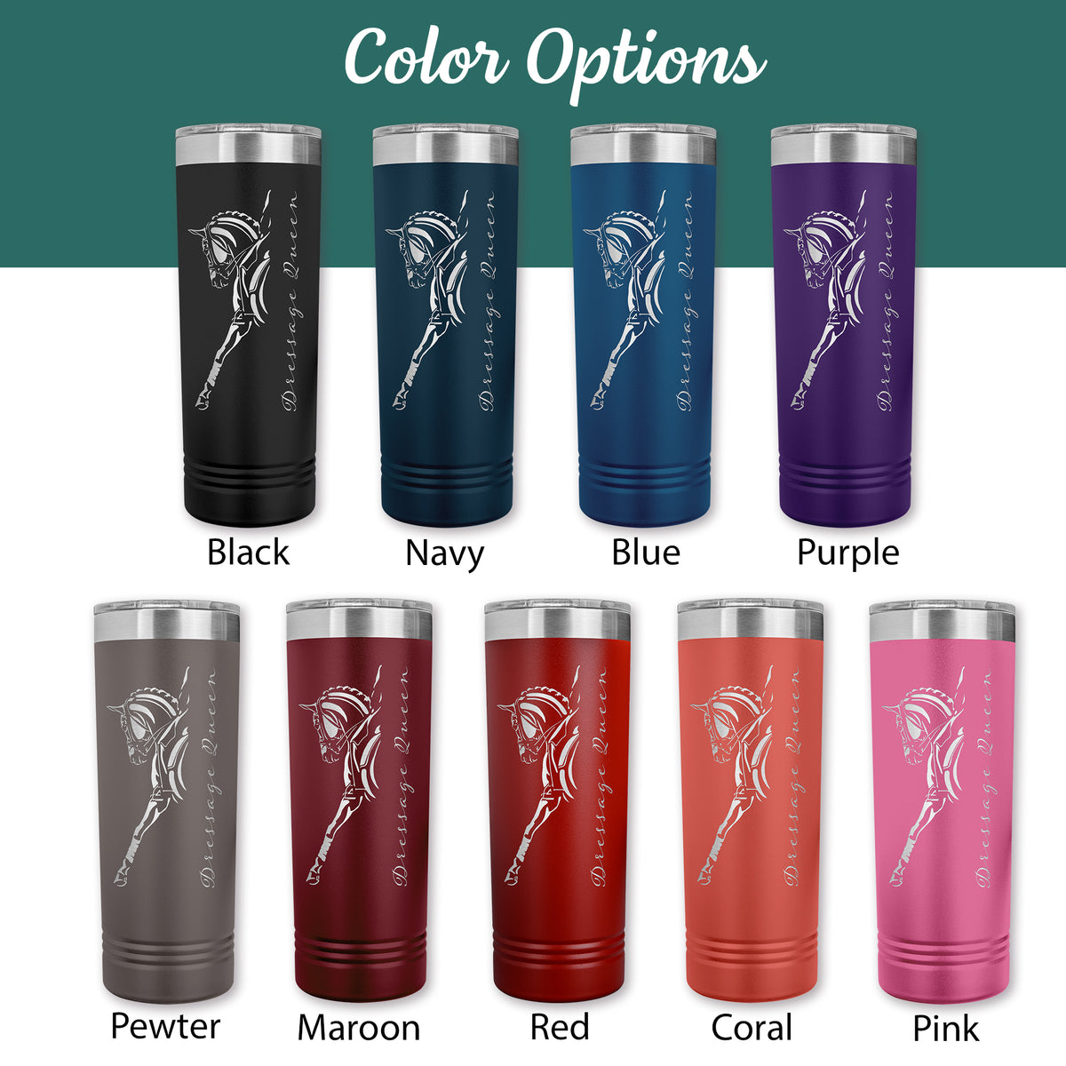 dressage horse personalized steel tumbler in 9 colors