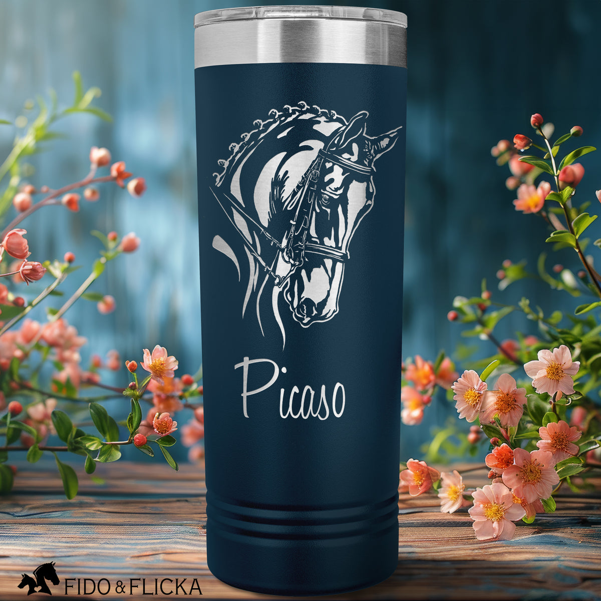 dressage tumbler with horses name engraved