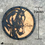 German shepherd dog metal and wood wall hanging art décor is 9 inches in diameter