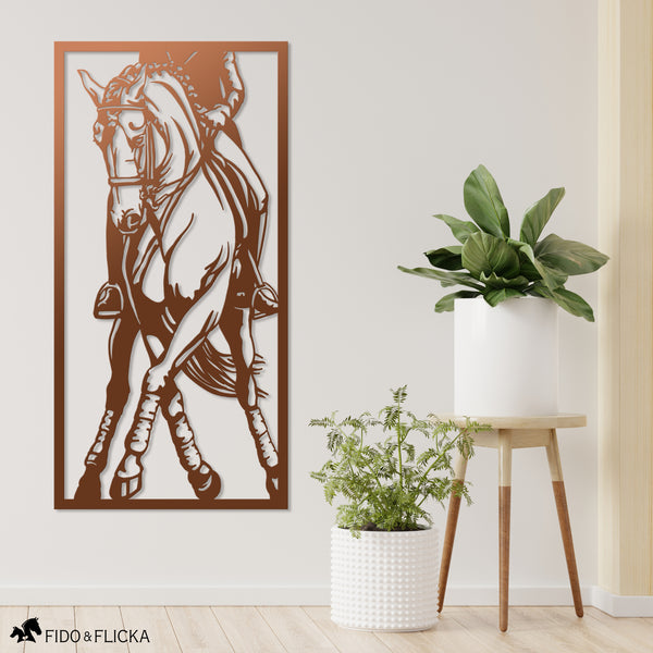 copper metal modern dressage horse wall art decor