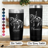 Personalized engraved dressage horse tumbler in 2 sizes