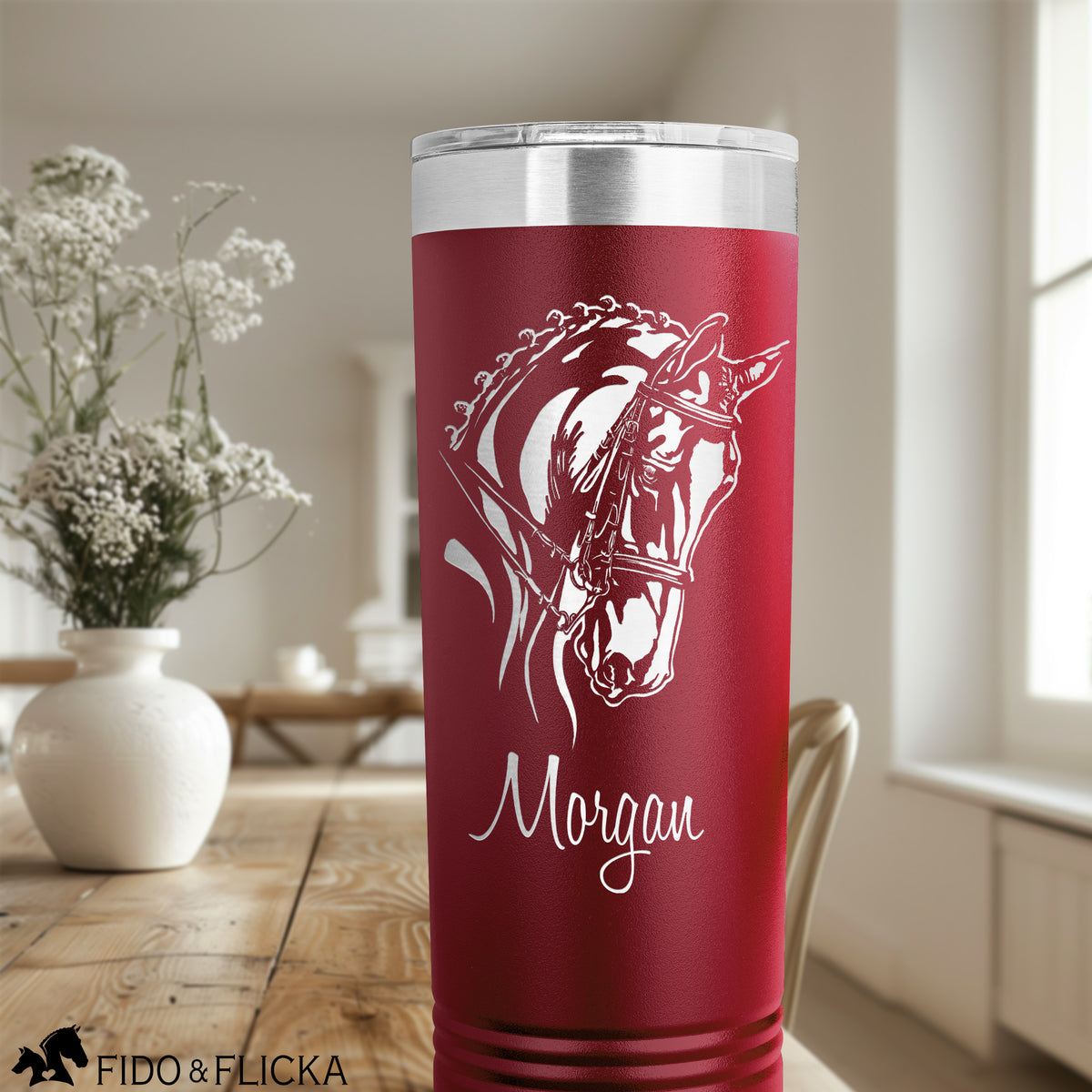 dressage horse insulated tumbler personalized with name