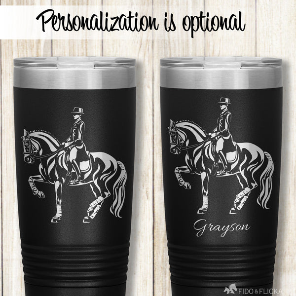 Personalize your dressage horse drink tumbler with custom text