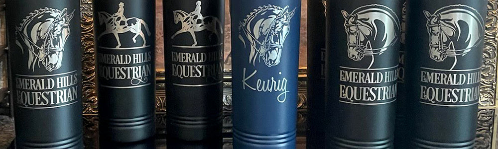 collection of personalized dressage horse tumblers