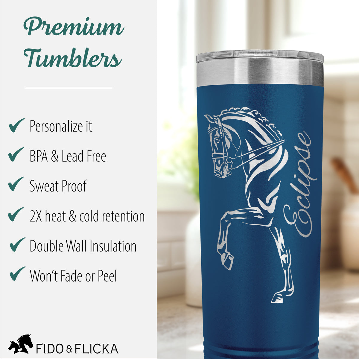 Dressage horse premium tumbler that is personalized makes a great gift for friend