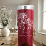 red floral horse stainless steel tumblers personalized for girls who love horses