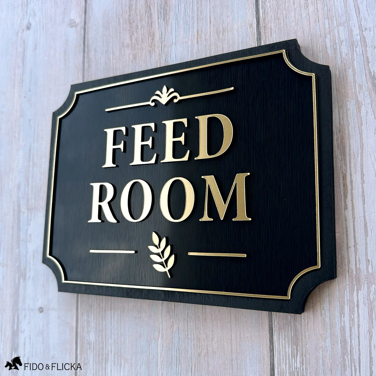 Feed Room Sign with Grain Icon
Give your feed room a polished finishing touch with a custom black-and-gold sign featuring the grain icon. A beautiful way to bring order, warmth, and thoughtful detail to your barn.