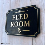 Feed Room Sign with Grain Icon
Give your feed room a polished finishing touch with a custom black-and-gold sign featuring the grain icon. A beautiful way to bring order, warmth, and thoughtful detail to your barn.