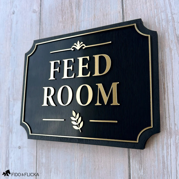 Feed Room Sign with Grain Icon
Give your feed room a polished finishing touch with a custom black-and-gold sign featuring the grain icon. A beautiful way to bring order, warmth, and thoughtful detail to your barn.