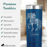 premium tumblers with engraved floral horse and name make a great gift