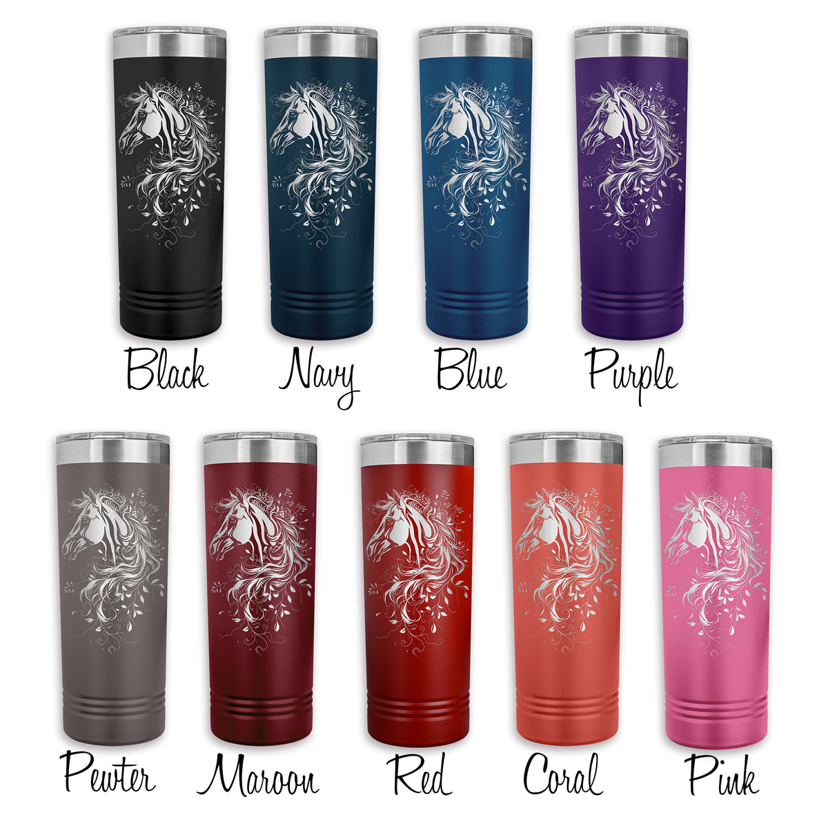 colors for engraved horse design tumbler stainless steel