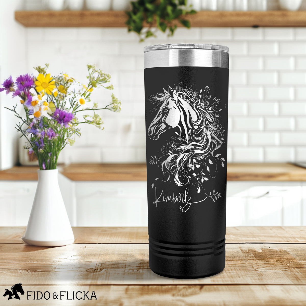 floral horse engraved tumbler personalized