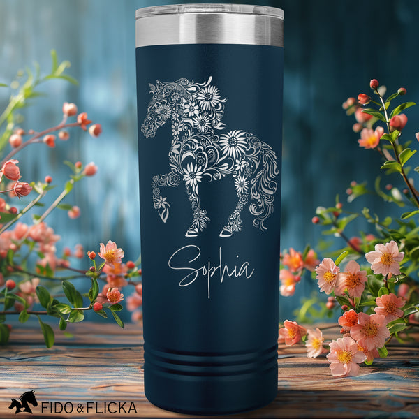 Floral Horse Personalized Tumbler, Engraved Stainless Steel – Fido