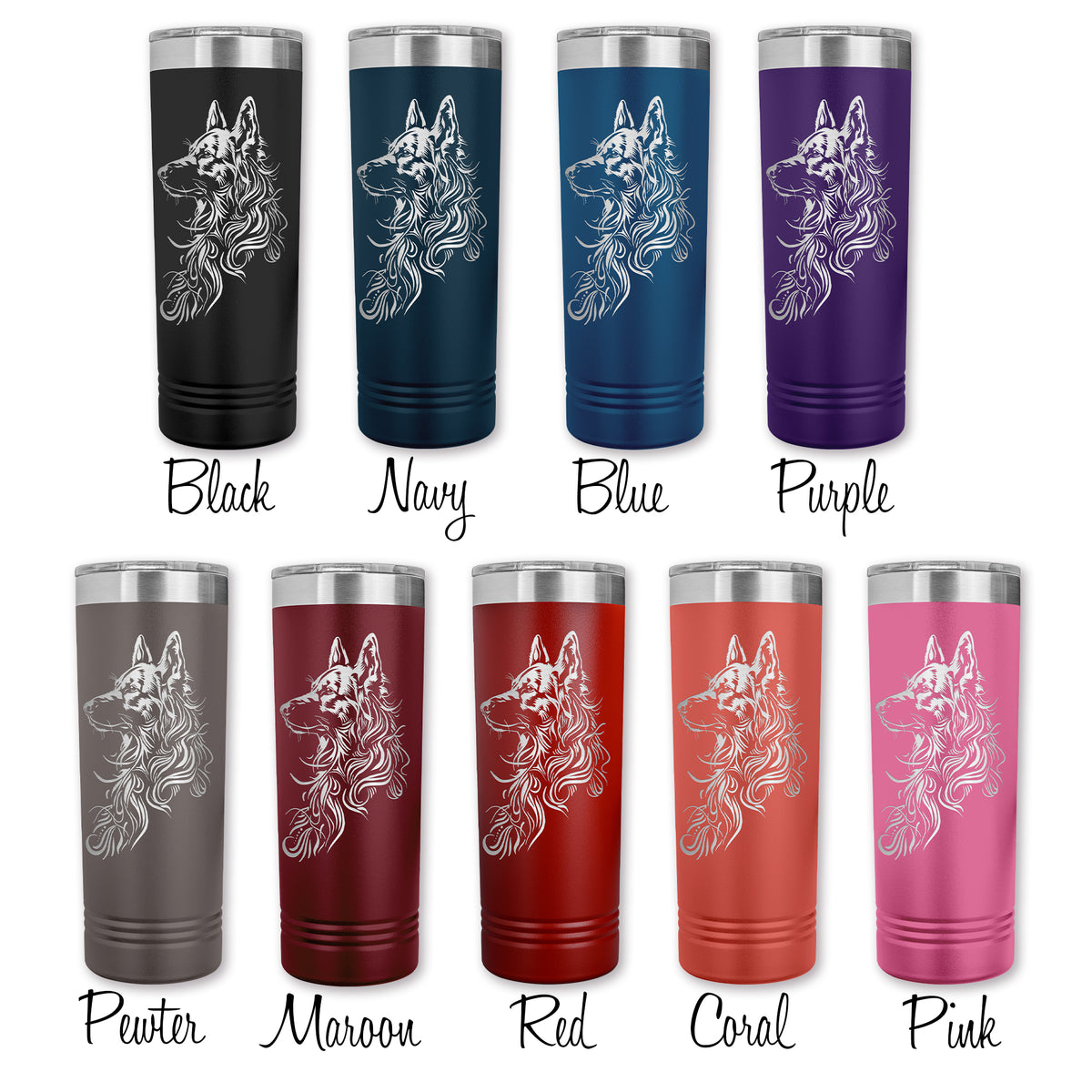 german shepherd personalized tumbler colors