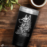 black German shepherd engraved stainless steel tumbler with custom name