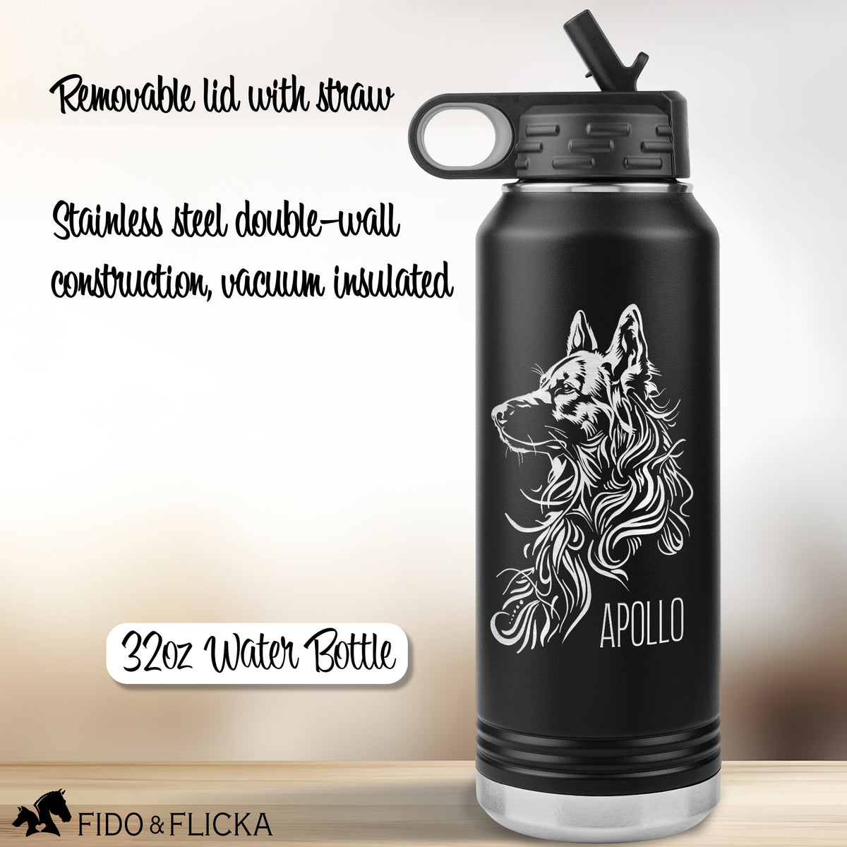 German Shepherd Personalized Tumbler, Water Bottle, Engraved Stainless Steel