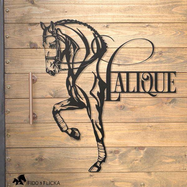 personalized metal dressage horse sign in black