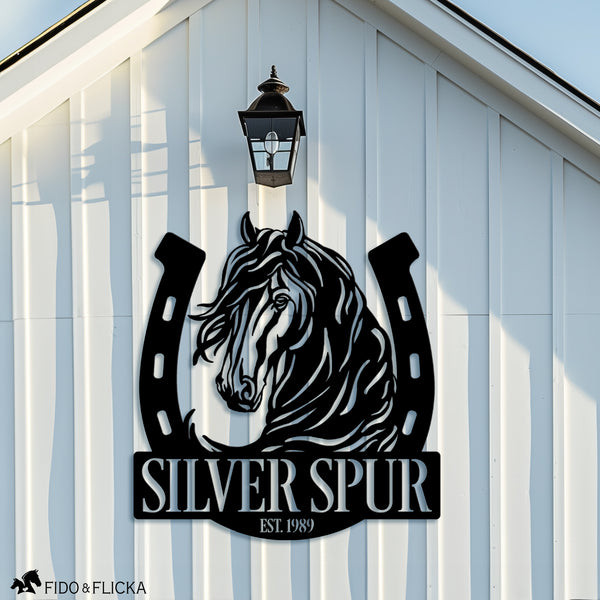 horseshoe custom metal horse sign on barn