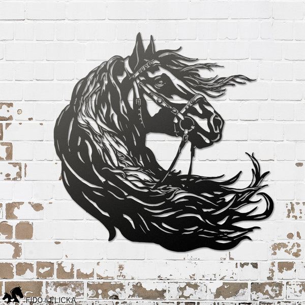 horse with long flowing mane metal wall art