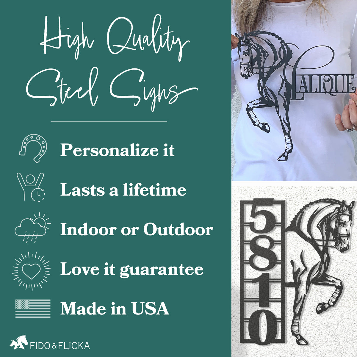 Personalized Dressage Horse Metal Wall Art -Custom Barn, Rider, or Horse Name Sign
