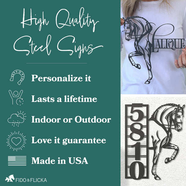 Personalized Dressage Horse Metal Wall Art -Custom Barn, Rider, or Horse Name Sign