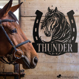 horseshoe horse stall name plate with personalized name on stall wall