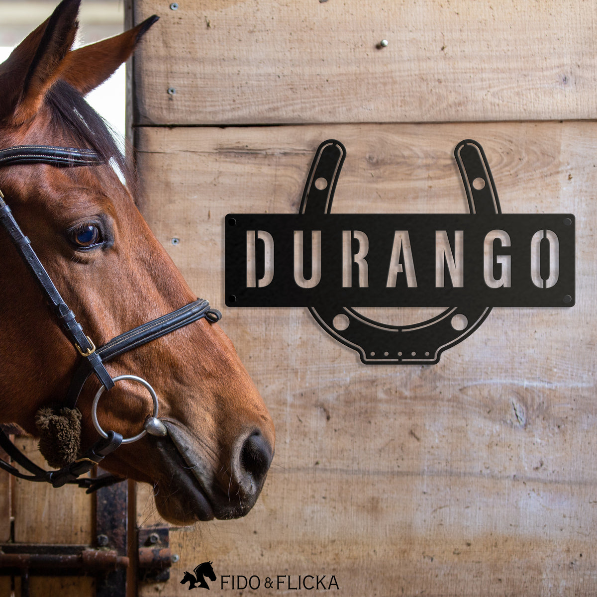 personalized horse show metal name plate on horse stall