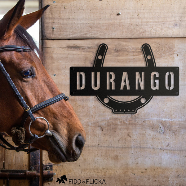 personalized horse show metal name plate on horse stall