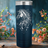 insulated tumbler 22 oz horse floral nature design in blue