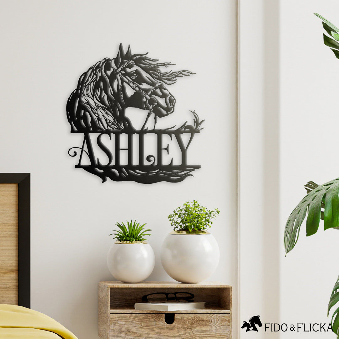 horse metal wall art personalized in bedroom