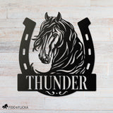 horseshoe metal name plate with horse name