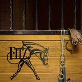 hunter under saddle horse stall name plate metal