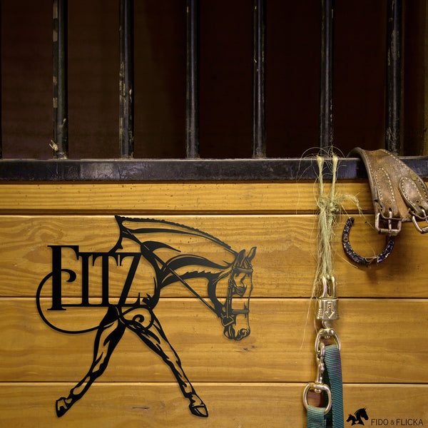 hunter under saddle horse stall name plate metal