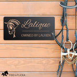 modern horse stall name plate in back personalized with horse and rider name