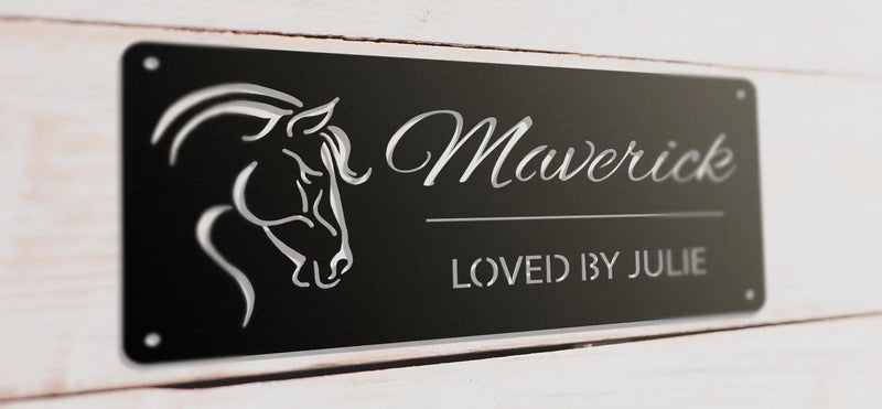 horse stall name plate in black metal