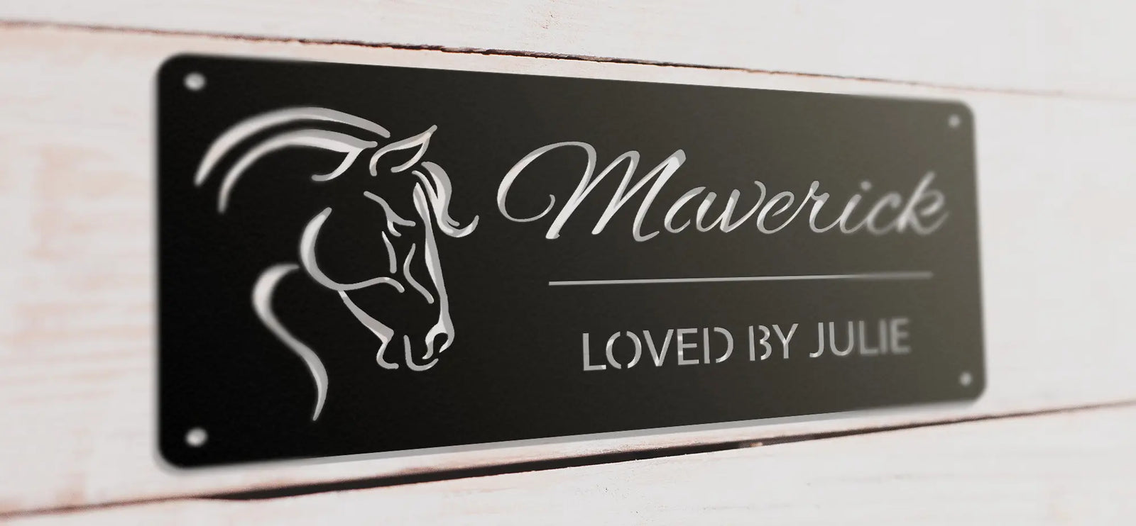 horse stall name plate in black metal