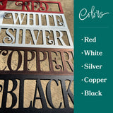 horse metal sign colors in black, red, copper, silver and white