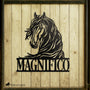 metal horse sign name plate on stall door