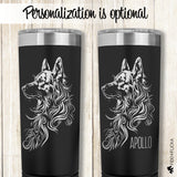 personalized black german shepherd  art stainless steel tumblers