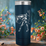 blue personalized stainless steel engraved tumbler with western pleasure horse