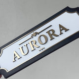horse stall name plate with shimmery gold lettering 