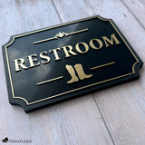 Restroom Sign with Riding Boots Icon
A tasteful equestrian restroom sign featuring a pair of riding boots. The raised gold details and classic silhouette make it a beautiful addition to a barn, stable, lounge, or event space.