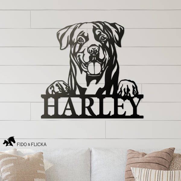 personalized metal Rottweiler sign with dogs name