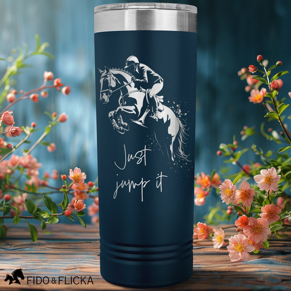 just jump it personalized horse tumbler in blue