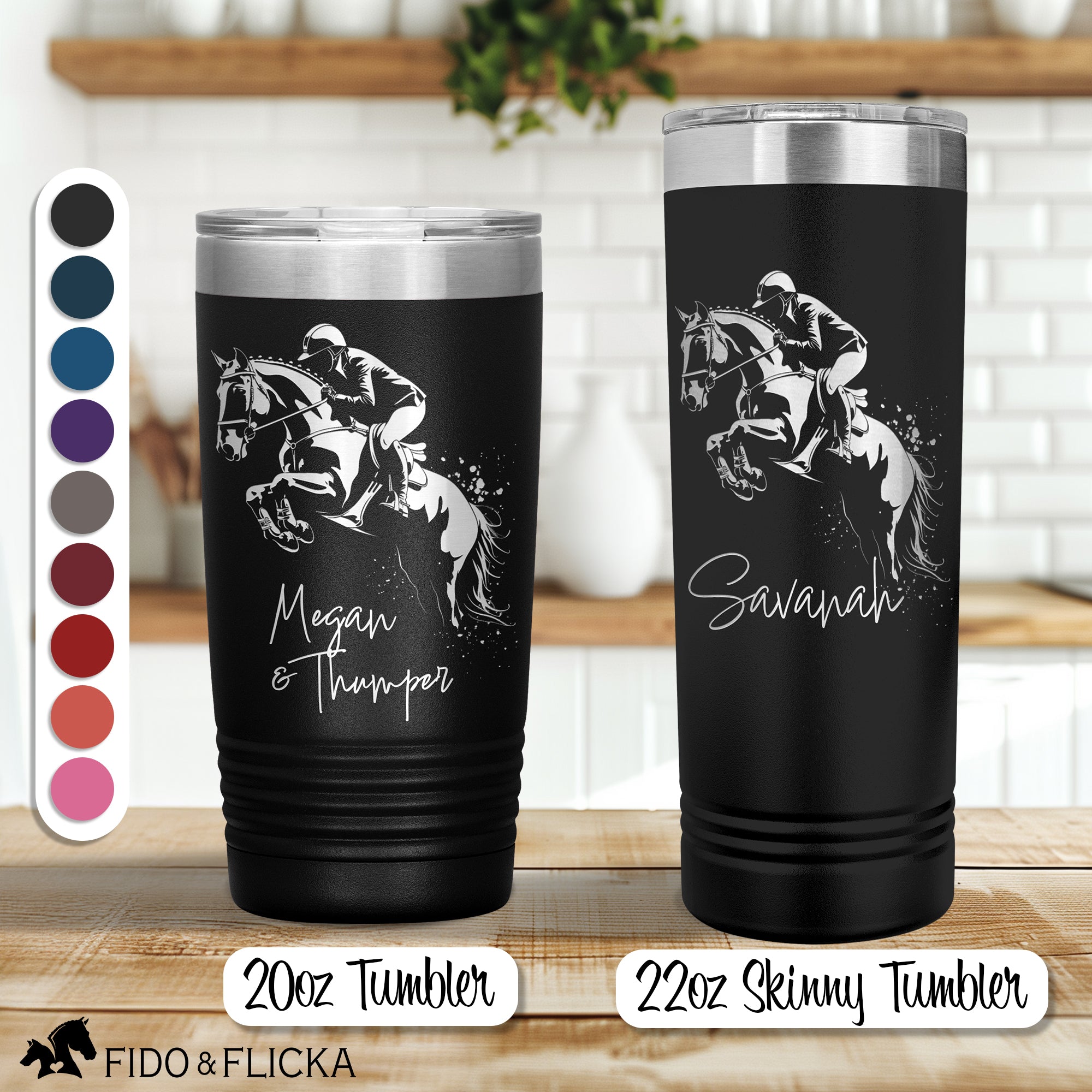 Show Jumper Personalized Tumbler Engraved Stainless Steel Fido Flicka