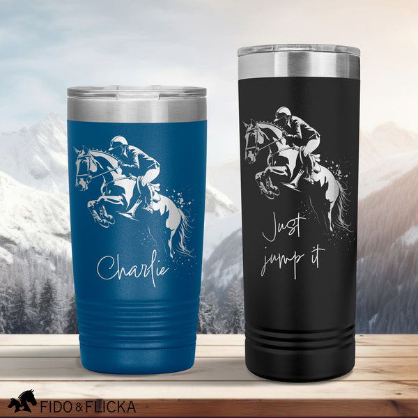 show jumping horse personalized tumbler with name and just jump it engraved