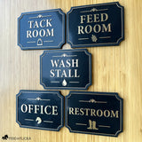 A Coordinated Collection for Your Barn
Create a cohesive, elevated look throughout your barn with custom signs for the Tack Room, Feed Room, Wash Stall, Office, Restroom, and more. Each sign is made to coordinate beautifully while giving every space its own identity.