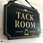 Tack Room Sign with Stirrup Icon
A classic finishing touch for the heart of your barn. This personalized Tack Room sign features raised gold lettering, a stirrup icon, and a genuine leather hanging strap for a warm, elevated equestrian look.