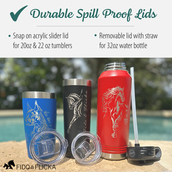 durable spill proof lids for tumblers snap on slider lid or removeable lid with straw for water bottle