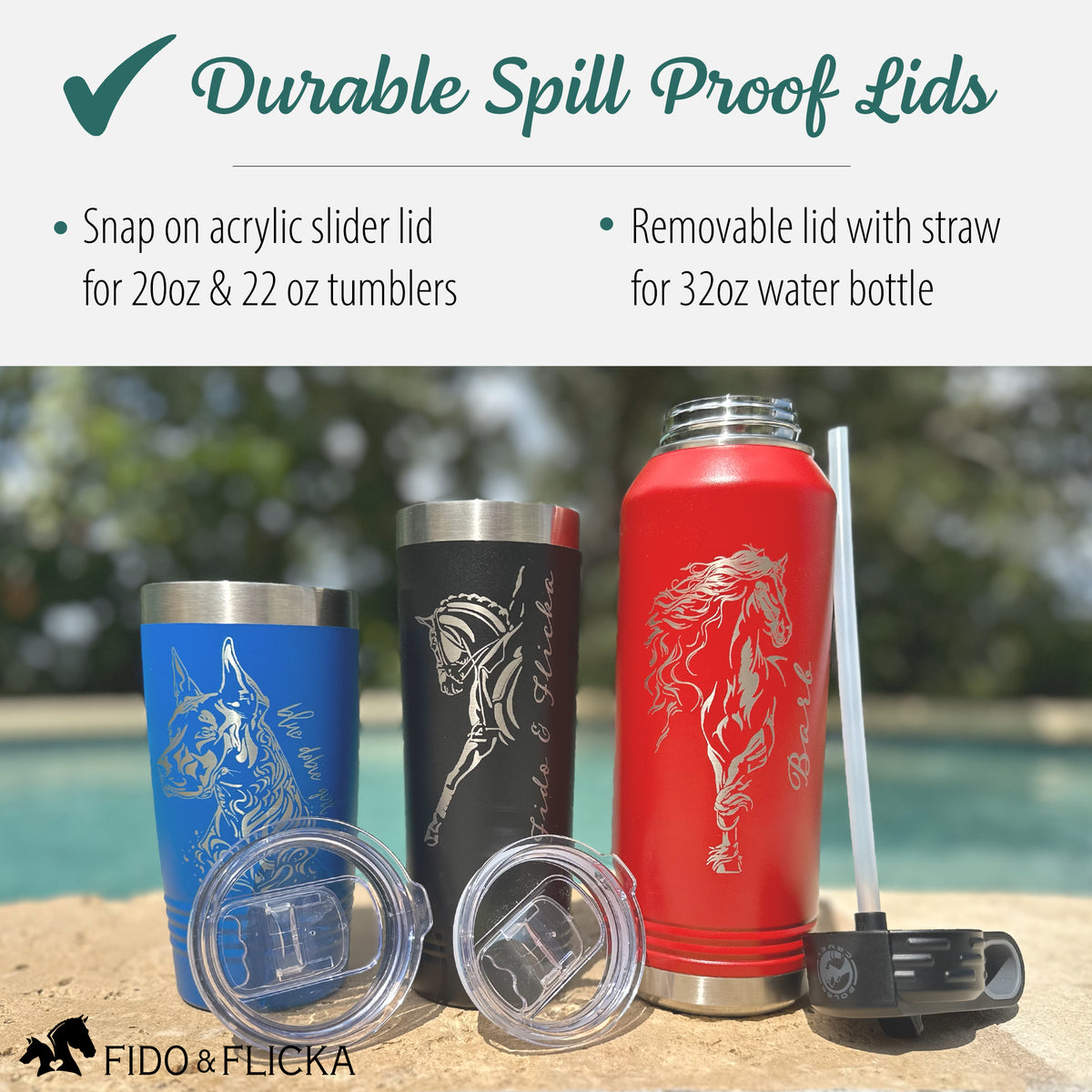 durable spill proof lids for teh stainless steel personalized horse tumbler